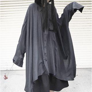 Asymmetric Oversized Long-sleeve Shirt Black - One Size