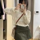 Pointelle Knit Top / A-line Cargo Skirt
