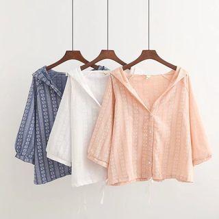 Elbow-sleeve Hooded Light Top