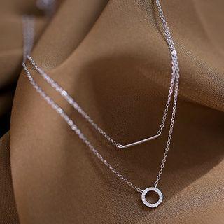 925 Sterling Silver Hoop & Bar Layered Necklace