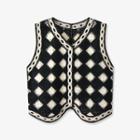 Argyle Single-breasted Crochet Vest Black & White - One Size