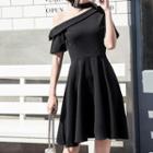 One-shoulder Plain A-line Dress