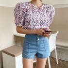 Puff-sleeve Sheer Floral Blouse
