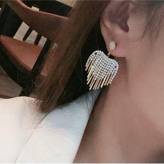 Heart Rhinestone Fringed Earring 1 Pair - Gold - One Size