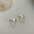 Faux Pearl Alloy Chain Through & Through Earring 1 Pair - Gold & White - One Size