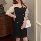 Short-sleeve Cold-shoulder Double Breasted Mini Dress