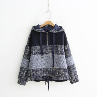 Half Zip Drawstring Hoodie Navy Blue - One Size