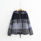 Half Zip Drawstring Hoodie Navy Blue - One Size