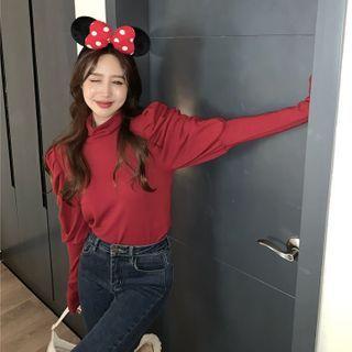 Mock-neck Long-sleeve T-shirt Red - One Size