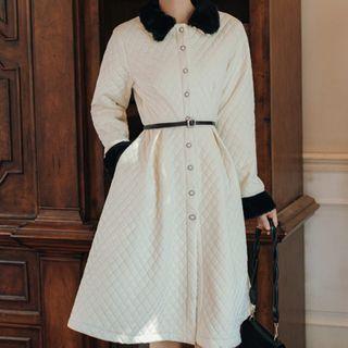 Long-sleeve Quilted Button-up Midi Dress