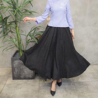Ethnic Velvet High-waist Skirt Black - One Size