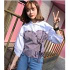 Frilled Check Puff 3/4 Sleeve Top