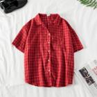 Short Sleeve Check Shirt Red - One Size