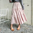 Band-waist Plaid Tiered Long Skirt