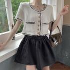 Pocket Detail Short-sleeve Buttoned Jacket / Asymmetric Hem Skort