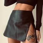 Faux Leather Slit Miniskirt