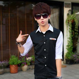 Color Block Elbow-sleeve Shirt