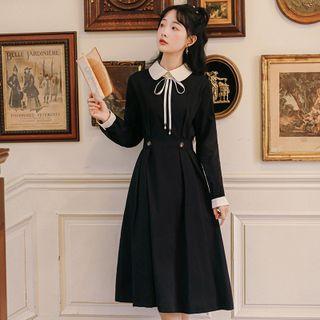 Long-sleeve Ribbon-accent Dress