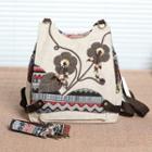 Flower Applique Cotton Blend Backpack Khaki - One Size