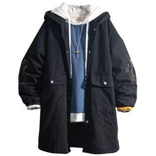 Lettering Hooded Snap-button Coat