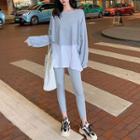 Mock Two-piece Color-block Sweatshirt / Skinny Pants