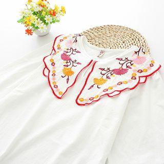 Flower Embroidered Collared Long Sleeve Top