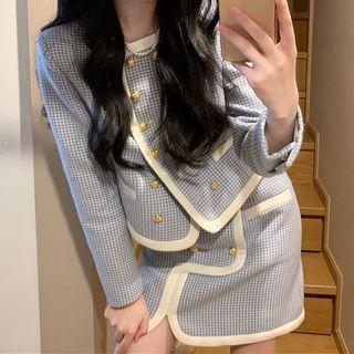 Long-sleeve Houndstooth Jacket / Mini Skirt