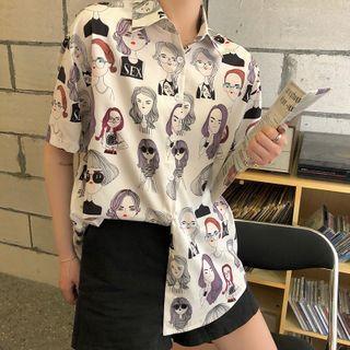 Short Sleeve Printed Shirt White - One Size