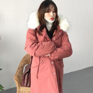 Plain Hooded Coat Wtih Dectachable Hood