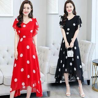 Short-sleeve Dotted Midi A-line Dress / Undershorts