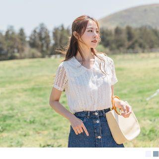 Layered Collar Short-sleeve Lace Top