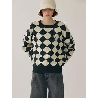 Social Club Checkered Sweater Black - One Size