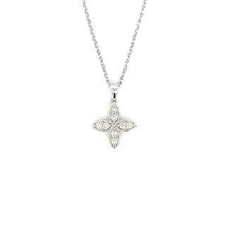 18k White Gold Flower Dangling Pendant With Diamonds Flower One Size