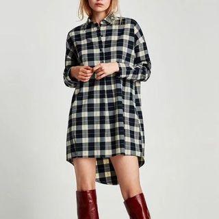 Long-sleeved Open-front Gingham Shirt