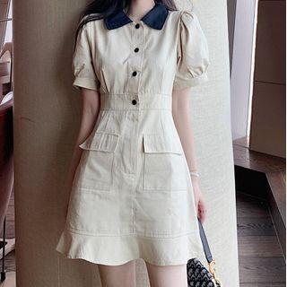 Short Sleeve Contrast Collar Mini Polo Dress