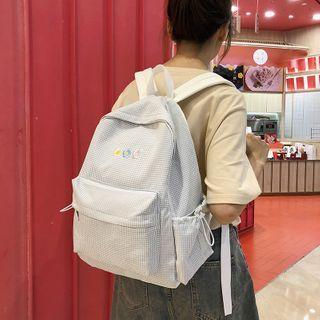 Flower Embroidered Plaid Cotton Backpack