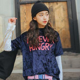 Letter Velvet Short-sleeve Top