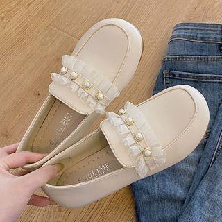 Faux Pearl Frill Trim Flats