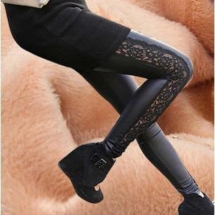 Lace Trim Faux Leather Leggings