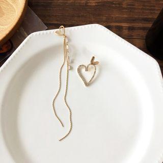 Heart Asymmetrical Alloy Fringed Earring 1 Pair - Gold - One Size