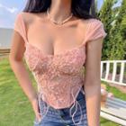 Cap-sleeve Floral Drawstring Top