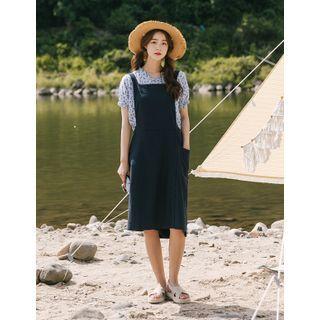 Wrap-front Linen Blend Overall Skort