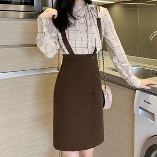 Button Detail Suspender Skirt