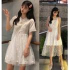 Short-sleeve A-line Dress / Strappy Midi Dress