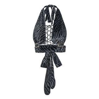 Halter-neck Lace-up Zebra Print Cropped Camisole Top