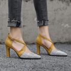 Plaid Pointed Toe Cross Strap Pumps