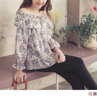Ruffle Trim Floral Off-shoulder Top