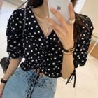 Dotted Puff-sleeve Cropped Blouse As Shown In Figure - One Size