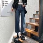 Fray Hem High-waist Straight-cut Pants