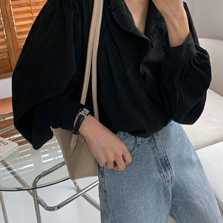 Frilled-detail Pintuck-trim Blouse Black - One Size